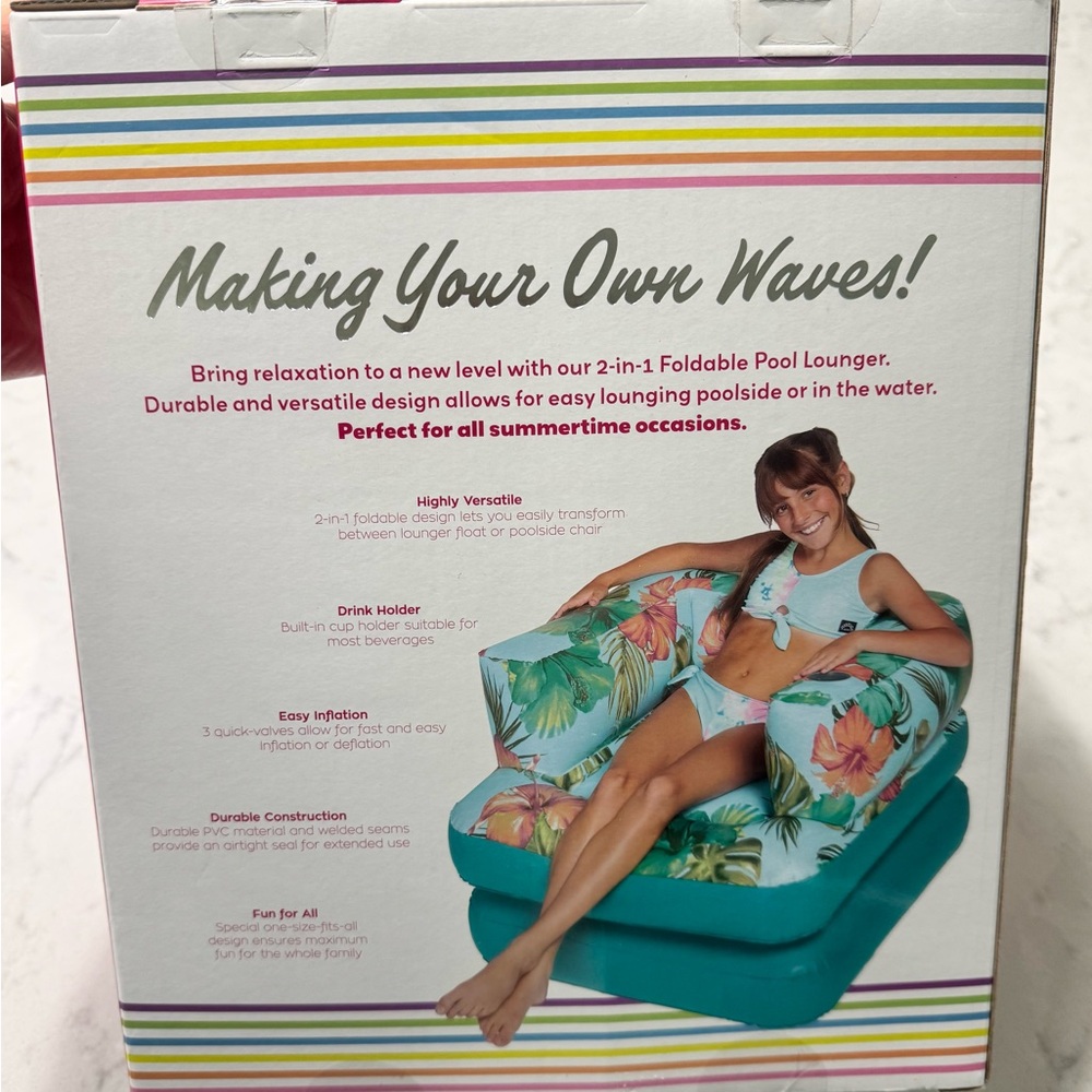 Justice 2 In 1 Foldable Pool Lounger And Chair Hibiscus 32.5" X 71" Pool - Picture 2 of 9